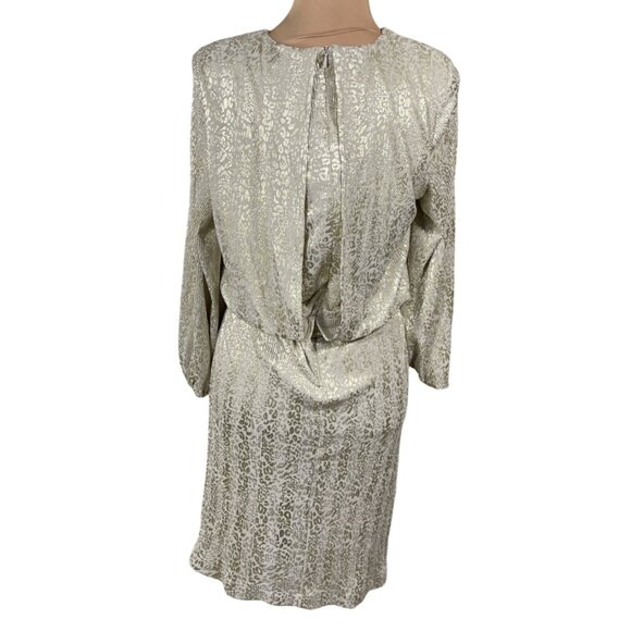 Esqualo Foil Blouson Mini Dress Gold Silver Size 6 Pleats Long Sleeve Animal Pri - Picture 3 of 12